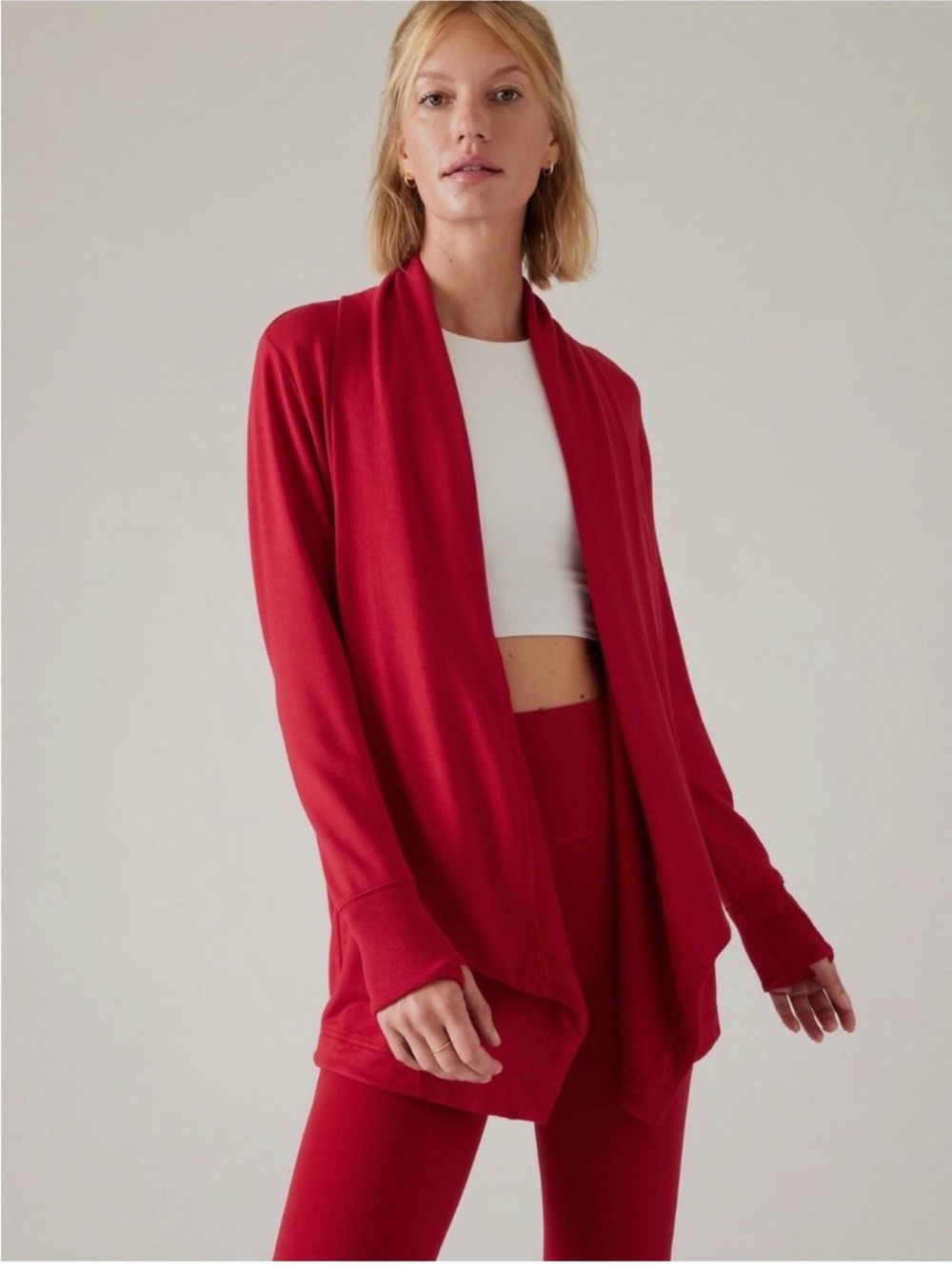 Athleta Pranayama Red Open-Front Women's Cardigan Sweater